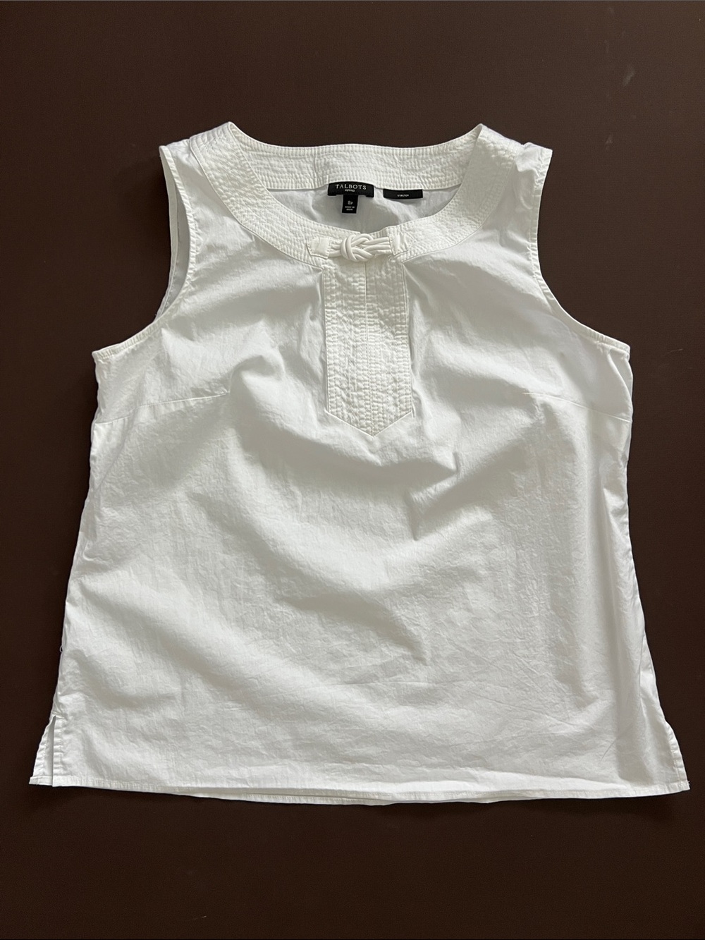 Talbots White Sleeveless Knot-Front Cotton Shell Top